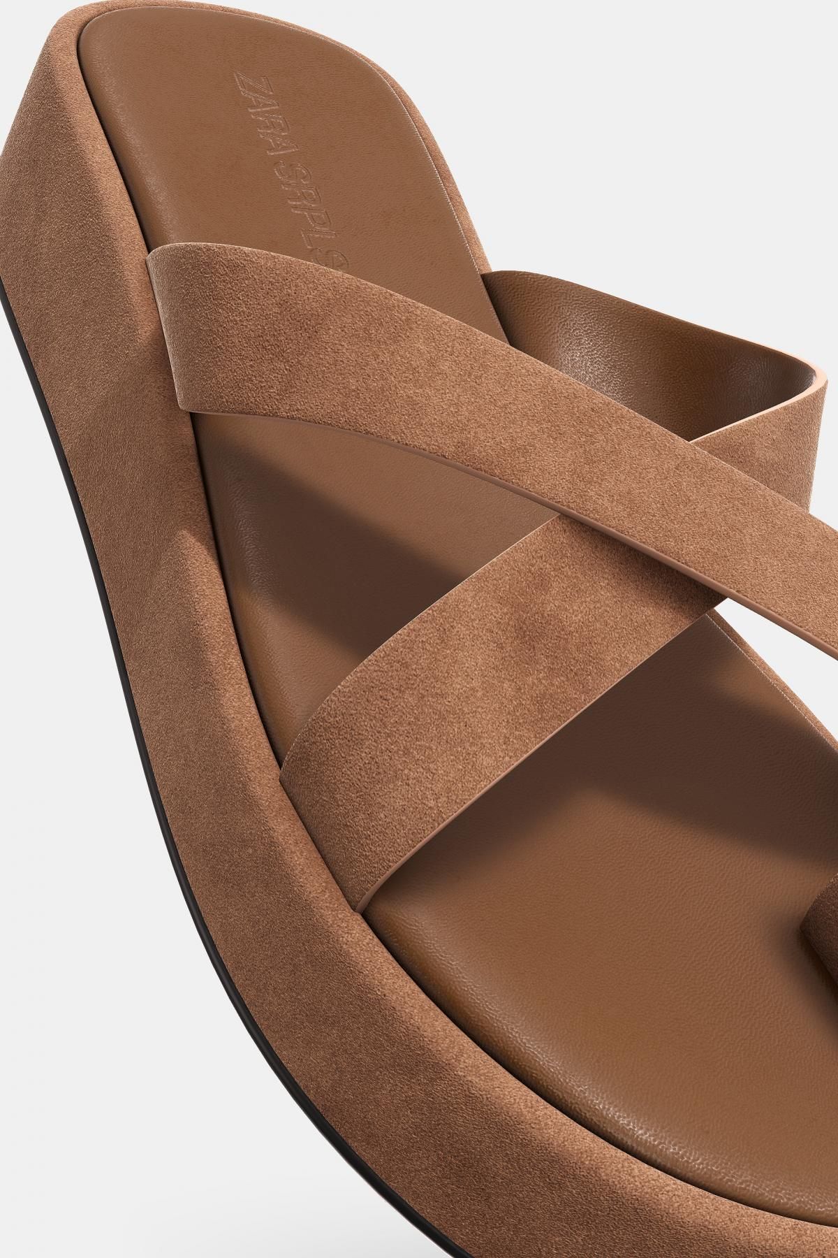 자라 스플릿 스웨이드 크로스 스트랩 샌들 4601/610 BROWN - 상세 이미지 5
