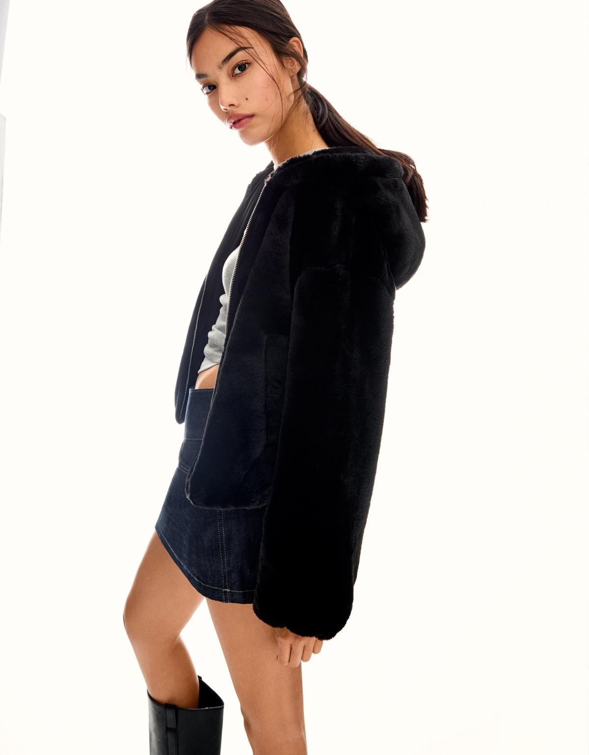 버쉬카 페이크퍼 후드 집업 퍼 자켓 6604/718 BLACK - 상세 이미지 4