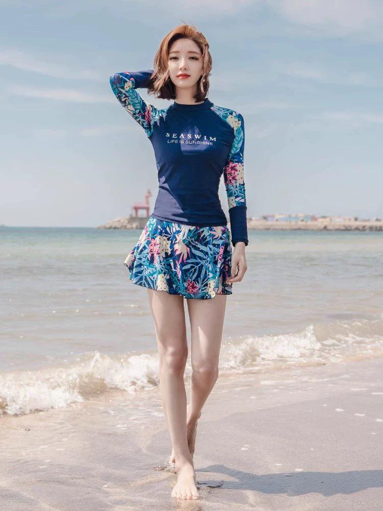 긴팔 스커트 수영복 온천 체형커버 호캉스 호수블루 긴팔 M 추천 40.0-48.5kg - 상세 이미지 5