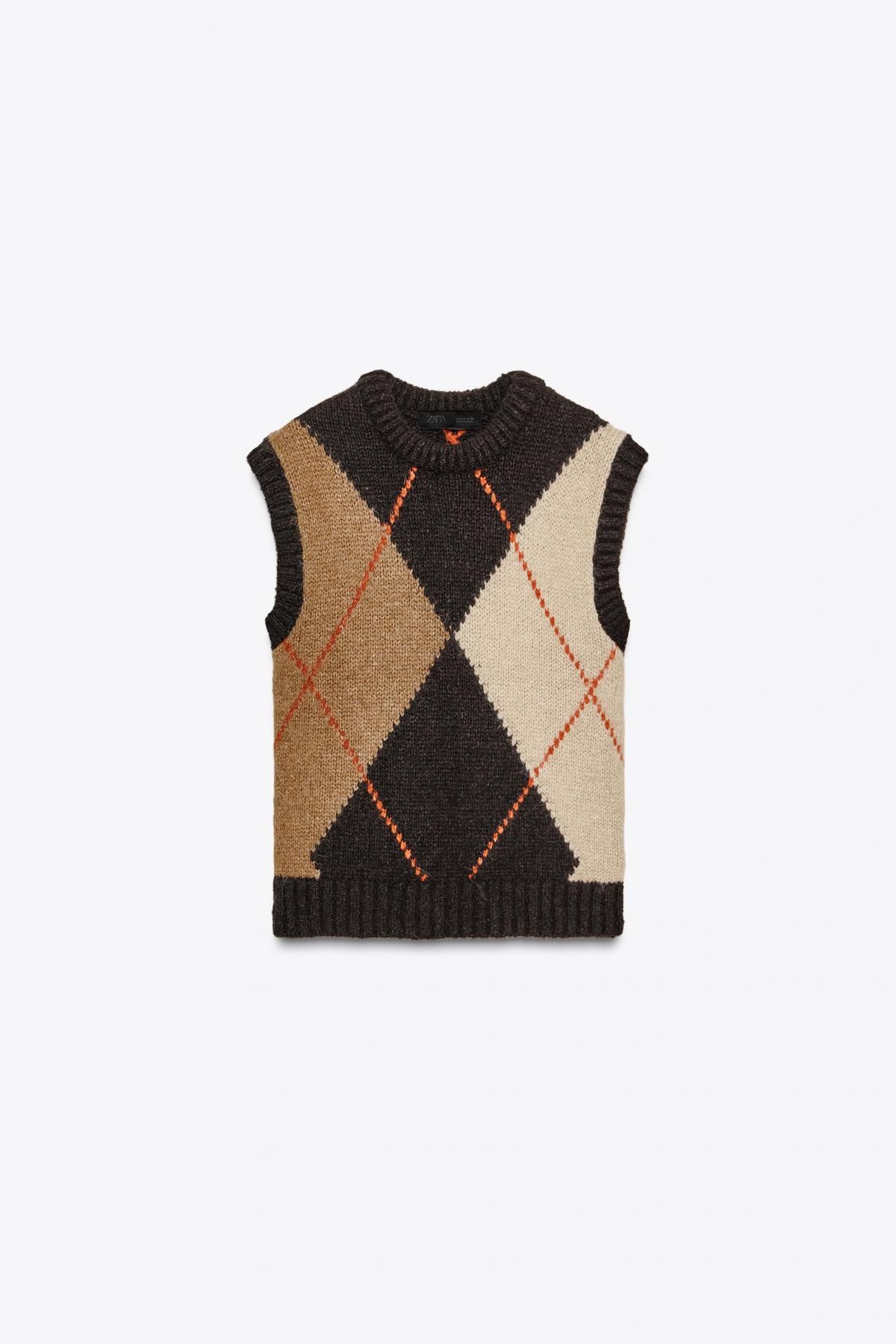 자라 아가일 패턴 니트 라운드넥 베스트 6771/110 MULTICOLOURED - 메인 이미지