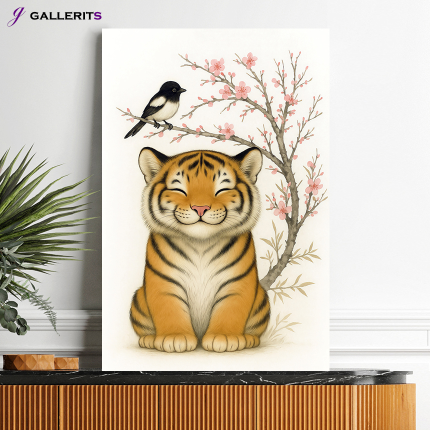 아기 호작도 호랑이 까치 그림 풍수 거실 현관 액자 가게오픈선물 중형 제품 이미지