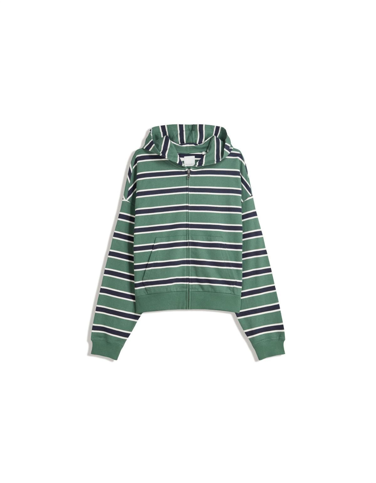 버쉬카 캐주얼 스트라이프 집업 후드티 6977/190 GREEN - 상세 이미지 2
