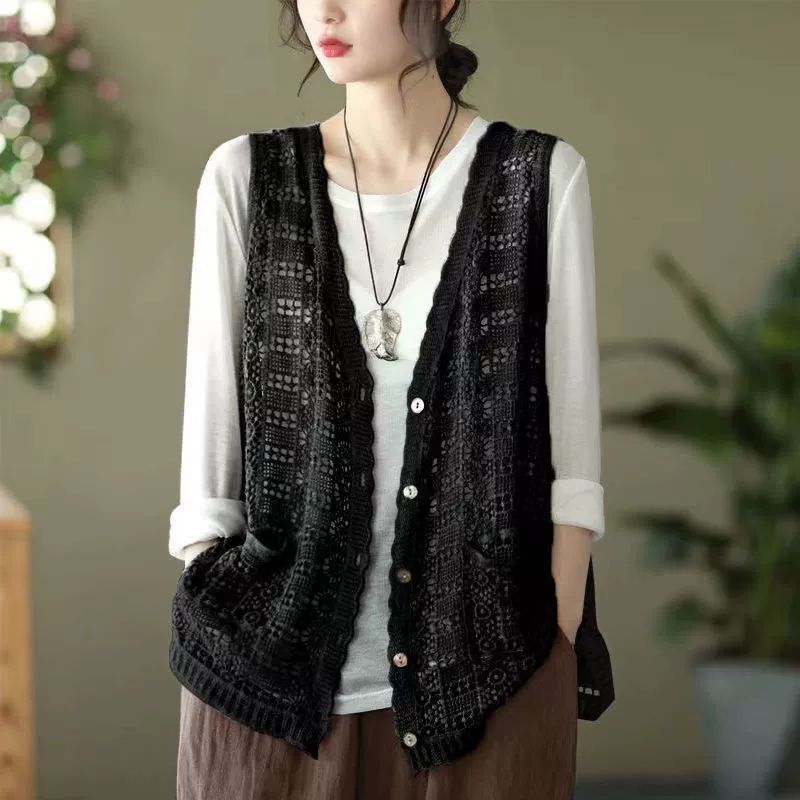 손뜨개 조끼 코바늘 여름 뜰안 만들기 패키지 뜨개 살구색 M 45.0-55.0kg - 상품 이미지