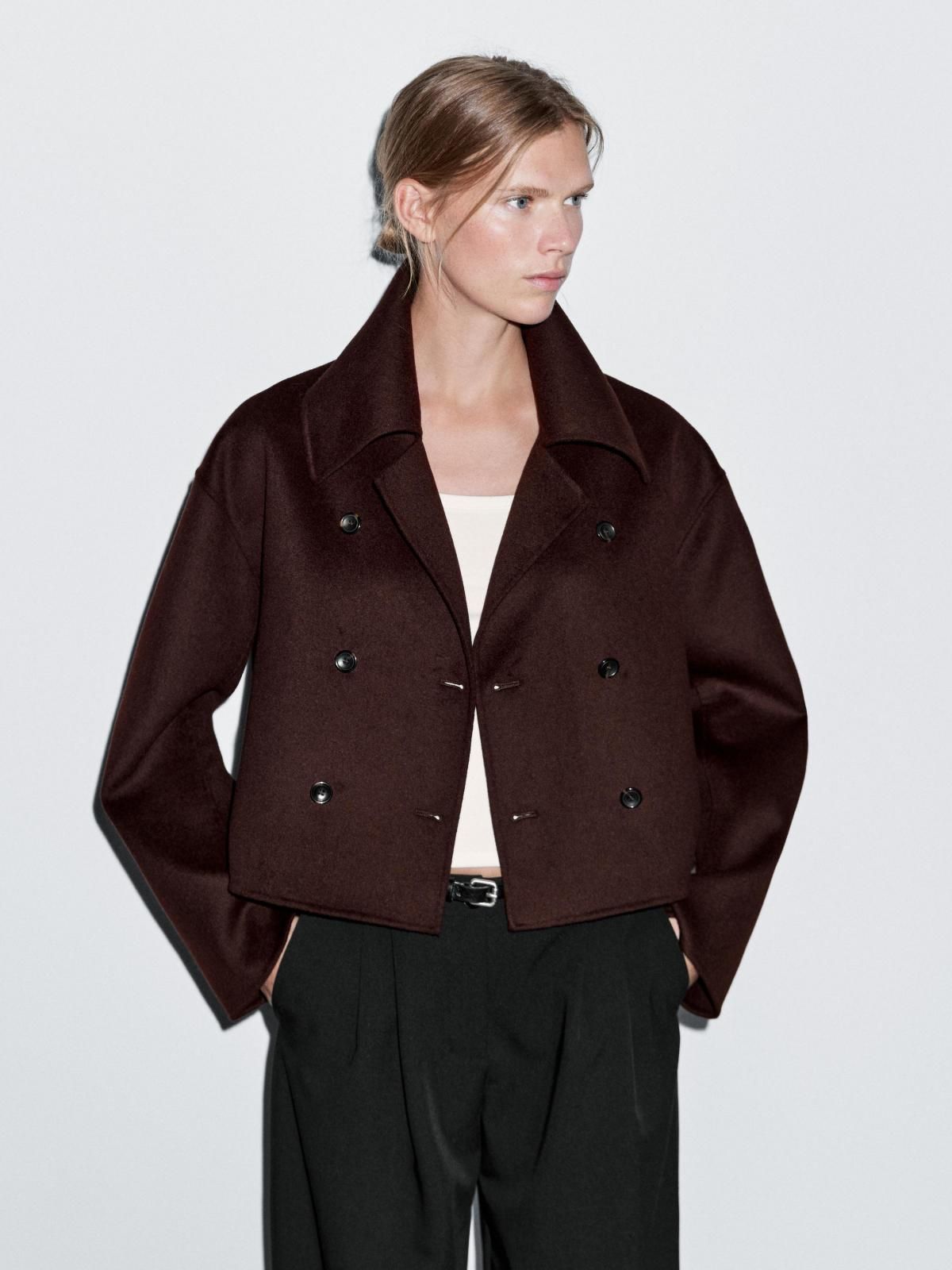 마시모두띠 클래식 울블렌드 더블브레스트 숏 코트 6400/951 DARK MAROON - 상품 이미지