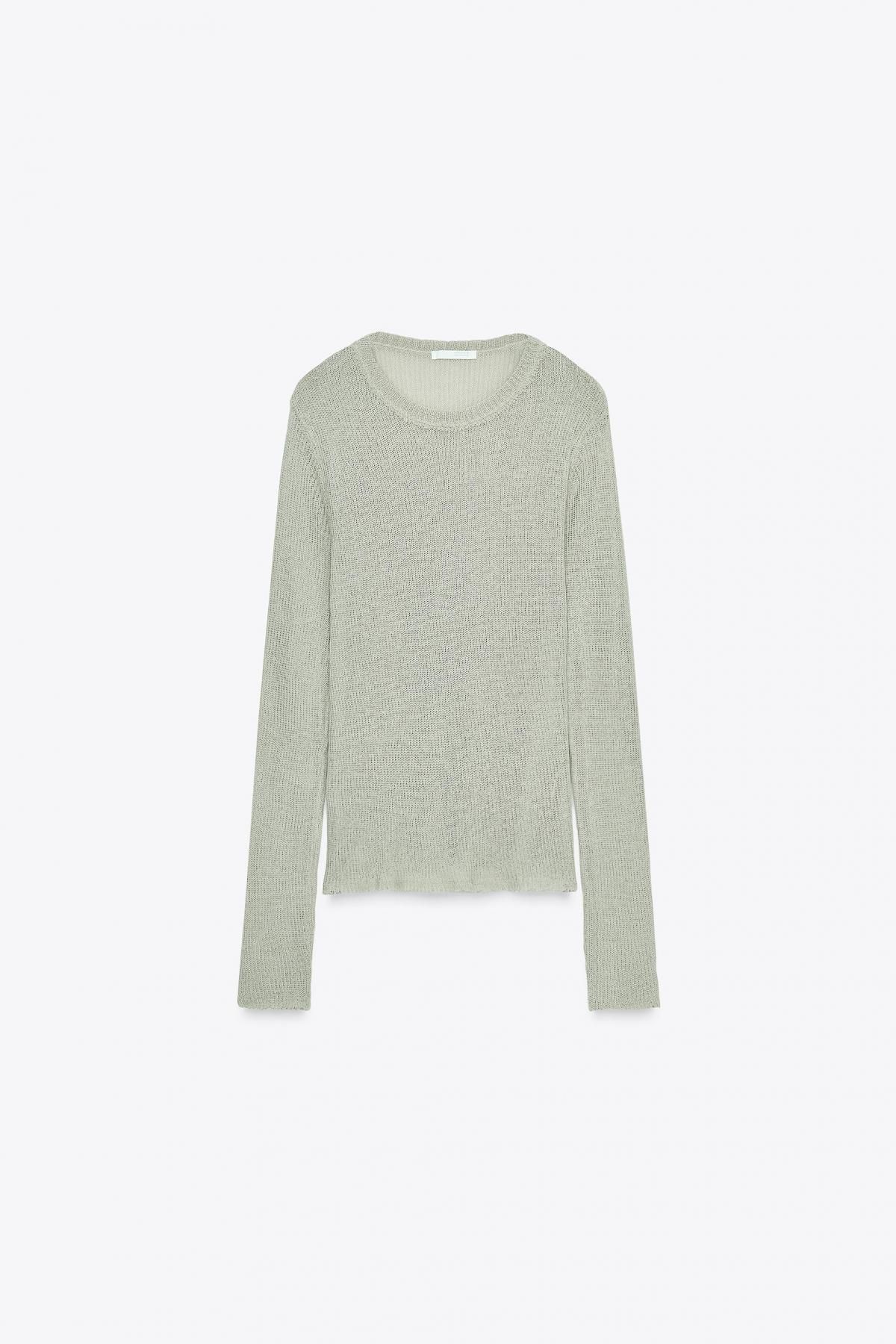 자라 라운드넥 코튼블렌드 긴팔 니트 탑 2298/455 KHAKI - 메인 이미지