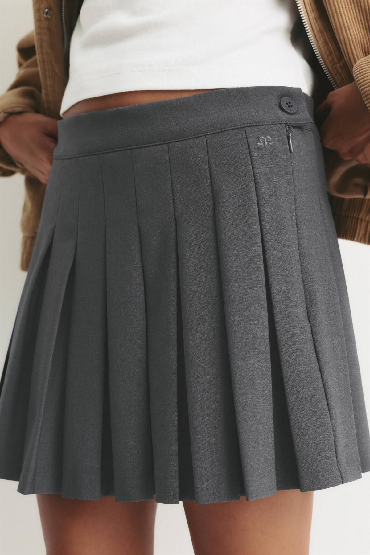 풀앤베어 테크니컬 플리츠 미니 스커트 7400/316 GREY MARL - 상세 이미지 4