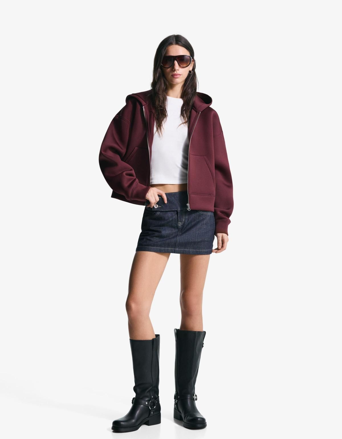 버쉬카 오버사이즈 네오프렌 테크니컬 집업 후드티 6973/714 BURGUNDY - 상세 이미지 5