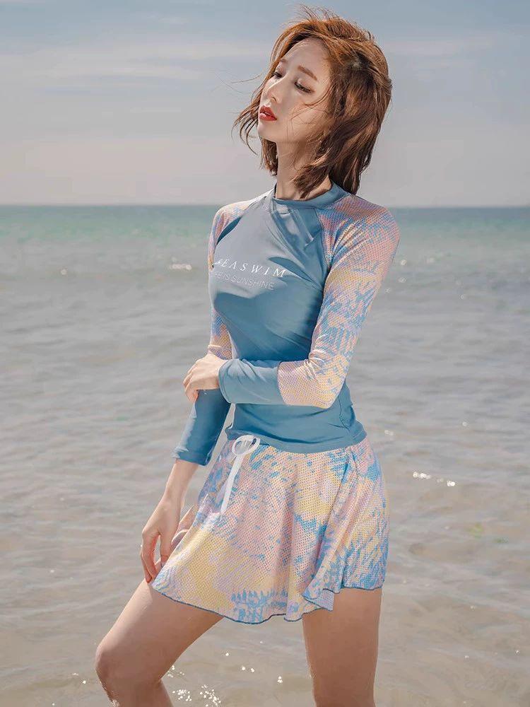 긴팔 스커트 수영복 온천 체형커버 호캉스 호수블루 긴팔 M 추천 40.0-48.5kg - 상세 이미지 3