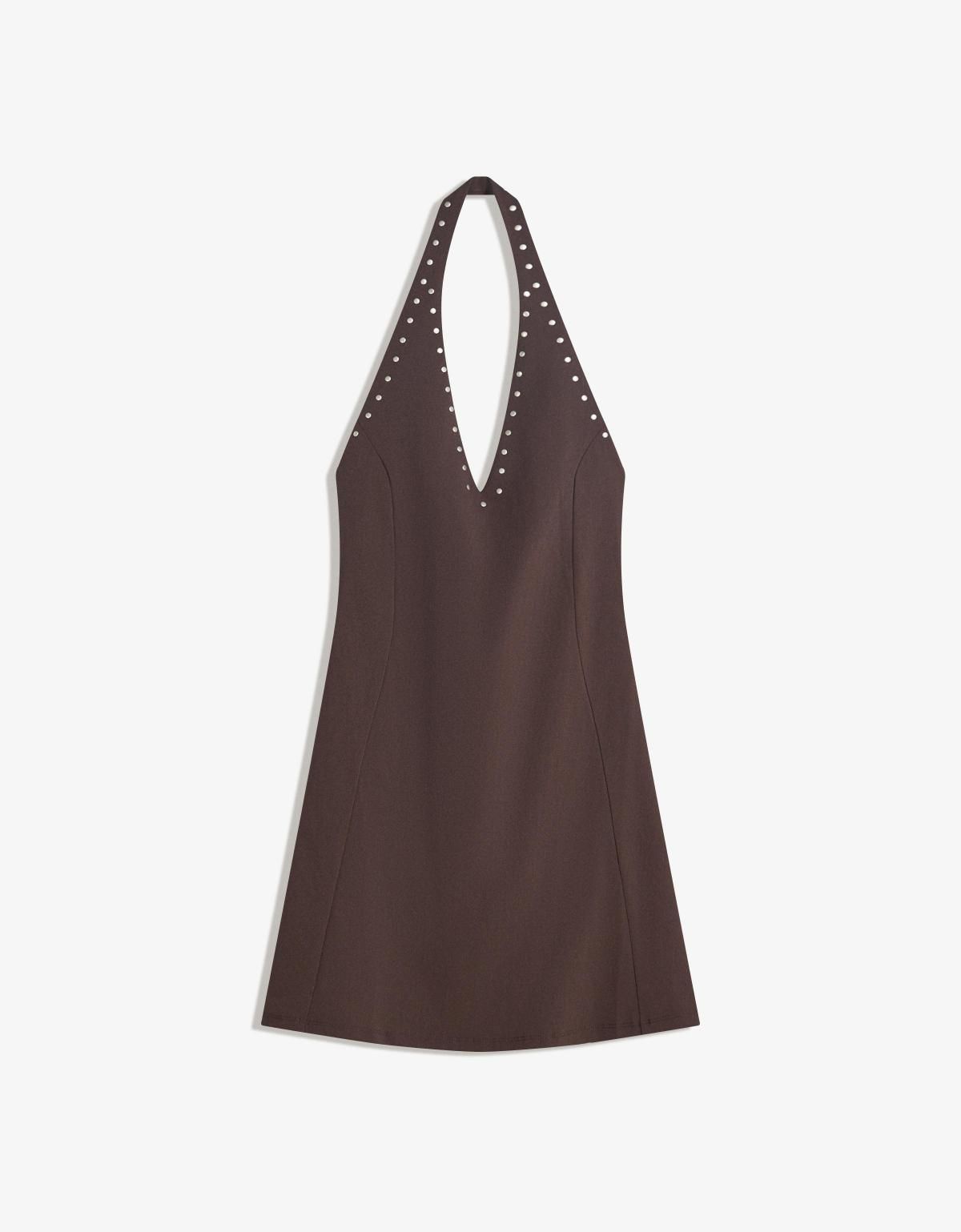 버쉬카 스터드 장식 홀터넥 미니 원피스 5639/187 BROWN - 상세 이미지 2