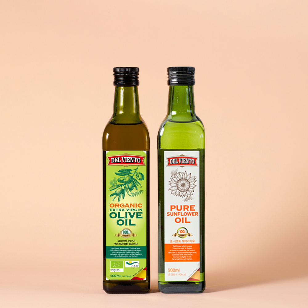 델비엔토 엑스트라버진 올리브유1P+해바라기씨유1P 500ml 2P 선물세트 안전포장 - 상세 이미지 2