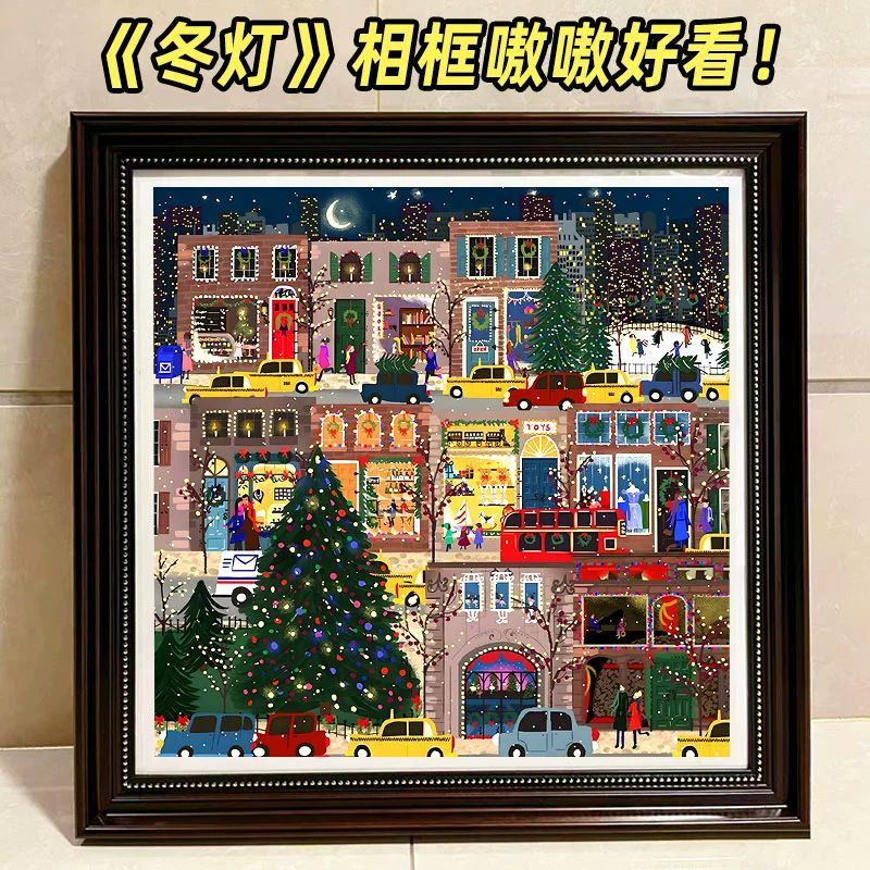 갤리슨 크리스마스 일루미네이션 원목 퍼즐 액자 500매 50.8x50.8 골드 프레임 수지 겨울 조명 퍼즐 포함 - 상세 이미지 2