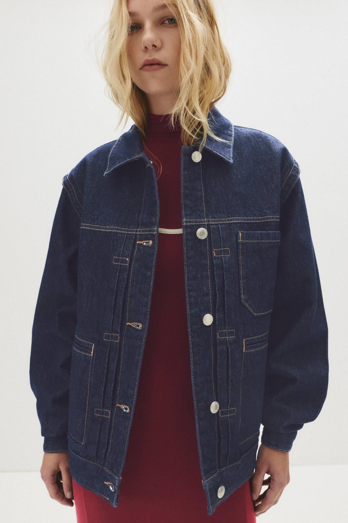 풀앤베어 오버핏 데님 트러커 재킷 7700/306 NAVY - 상세 이미지 3