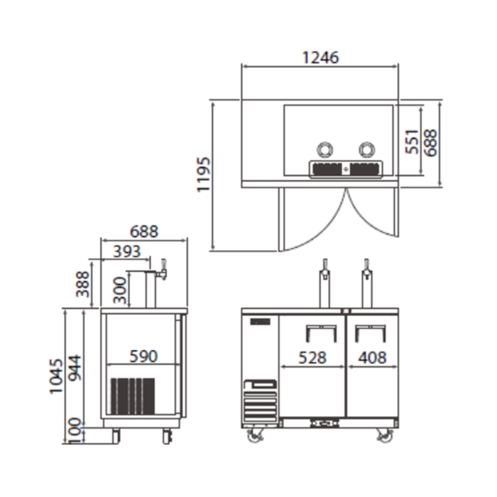 호프집 2구 비어디스펜서냉장고 380L 업소용 맥주냉장고