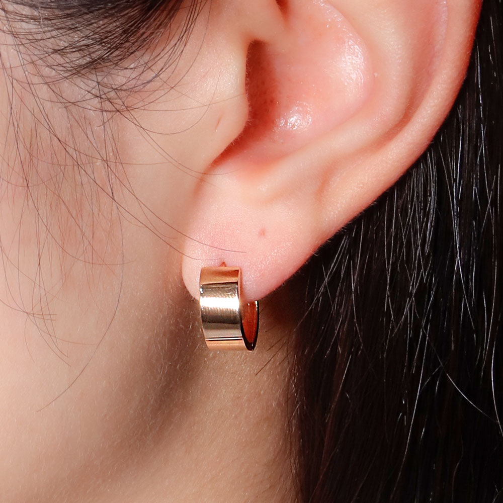 14K 18K 어반 볼드 13mm 민무늬 링 귀걸이 데일리 원터치 이어링 - 상품 이미지