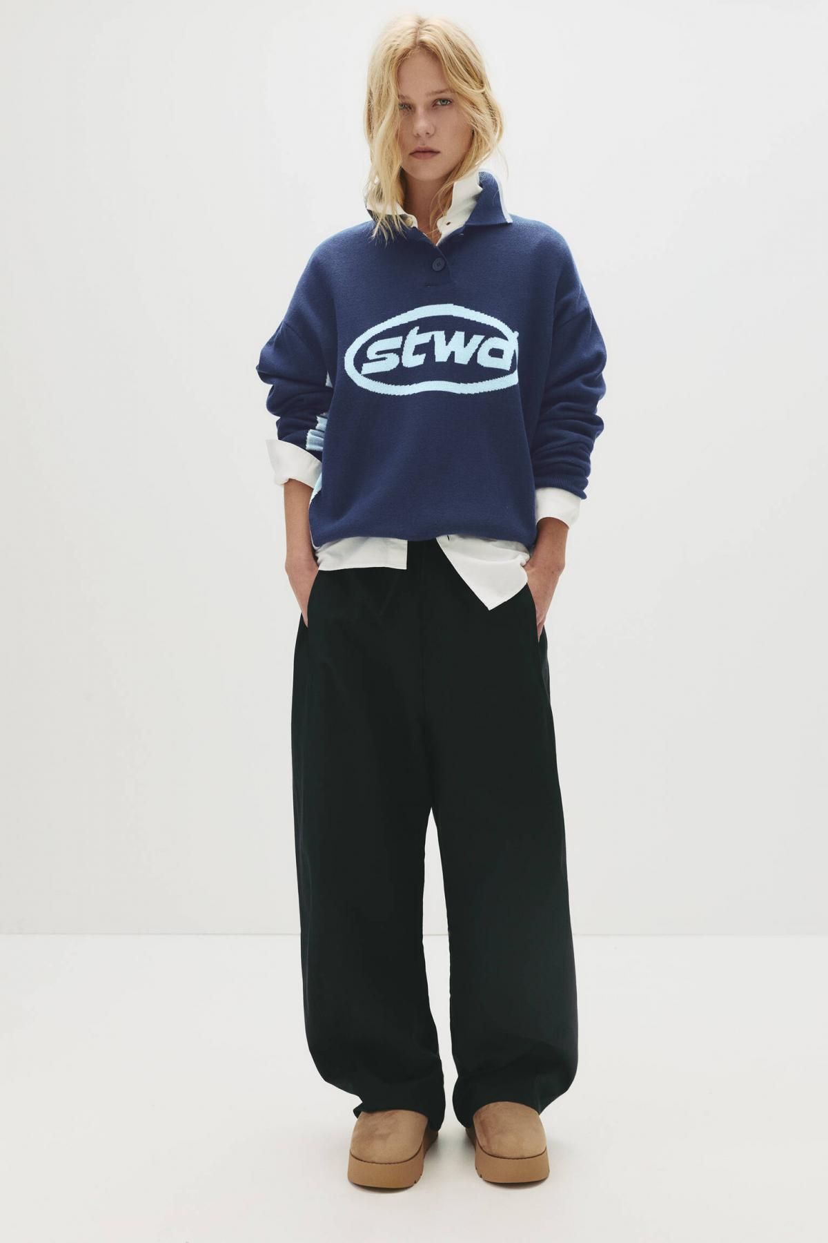 풀앤베어 배색 폴로 칼라 로고 니트 스웨터 7550/359 NAVY - 상세 이미지 5