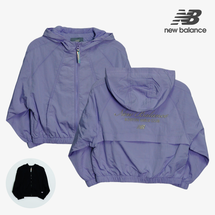 뉴발란스 키즈 여아 메쉬 안감 바람막이 자켓 초등학생 아동 블랙 라벤더