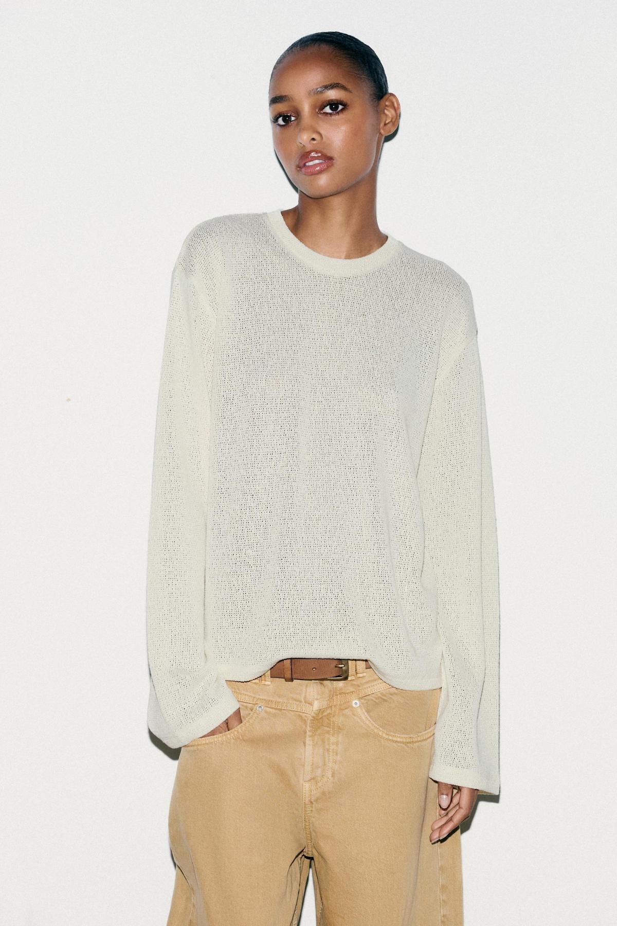 자라 컷아웃 라운드넥 니트 탑 0347/805 OYSTER-WHITE - 상세 이미지 4