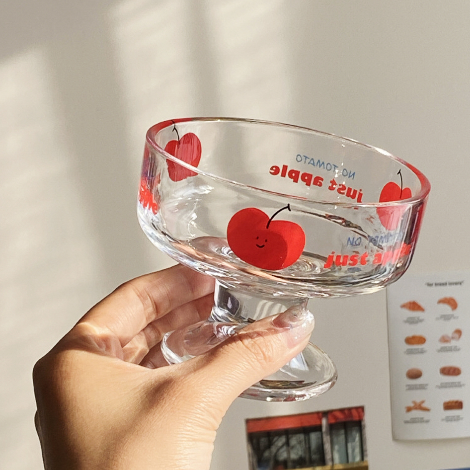 토마토 사과 과일 일러스트 글라스 디저트 요거트 아이스크림 볼 - 상세 이미지 2