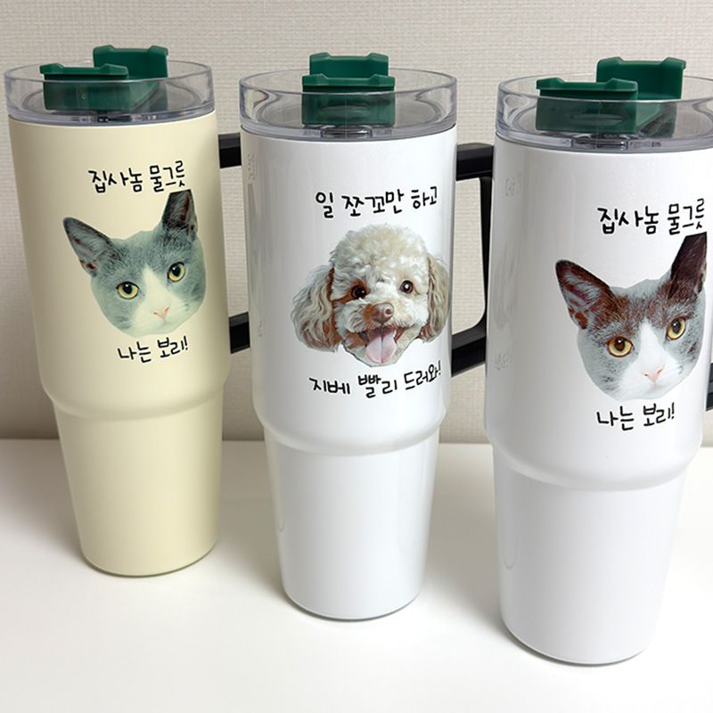 예쁜 커스텀 텀블러 포토 대용량 주문제작 스텐 빨대 보냉 1리터 1L 스트로우 기념품 답례 - 상세 이미지 2