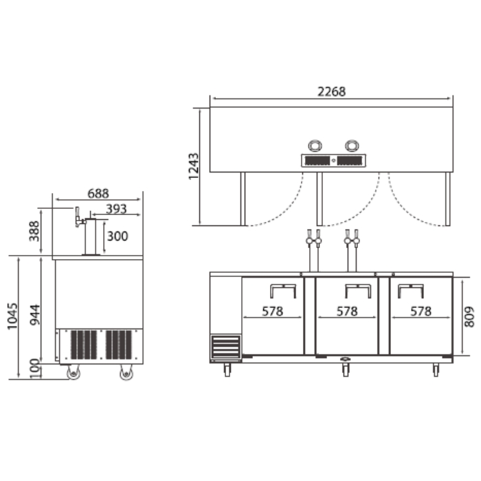 업소용 생맥주 테이블냉장고 917L 호프바 2구 비어디스펜서냉장고