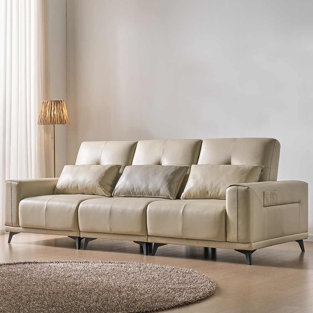 스코나 더스빌 하이브리드 레더 모션 슬라이딩 무빙 침대 4인 리클라이너 소파