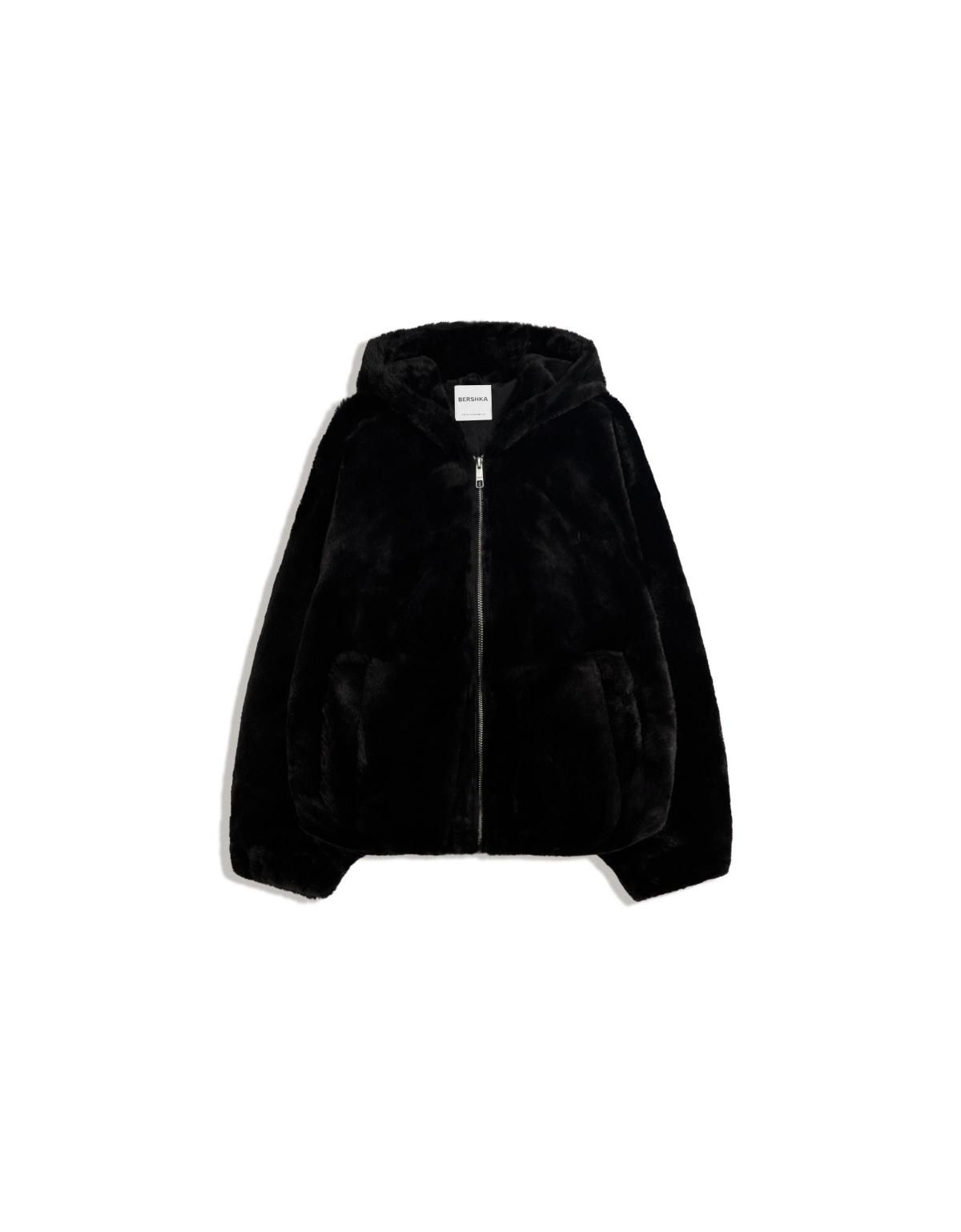 버쉬카 페이크퍼 후드 집업 퍼 자켓 6604/718 BLACK - 상품 이미지