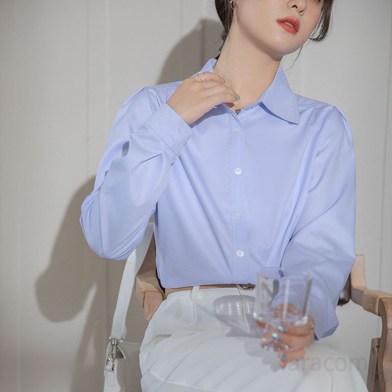 여성용 흰색 긴팔 셔츠 가을 코디용 베이직 스타일 루즈핏 블라우스 데일리 룩 통근용 편안한 착용감 트렌디한 디자인 - 상세 이미지 5
