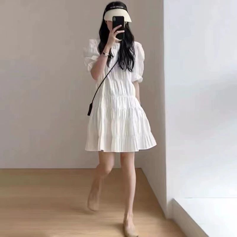 흰색원피스 여성 여름 원피스 하얀색 휴가 세련된 반팔 화이트 S - 상세 이미지 4