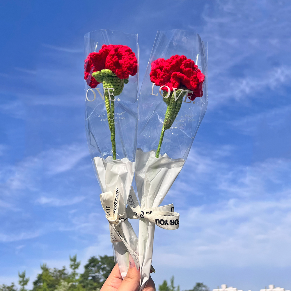 완제품 2송이 세트 카네이션 뜨개 꽃 수제 니트꽃 어버이날 스승의날 감사 선물 - 상세 이미지 2