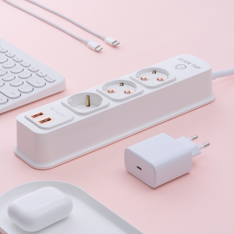 국산 자동소화 USB 멀티탭 3구 안전 멀티콘센트 여행용 누르면 빠지는 클릭탭 - 상품 이미지