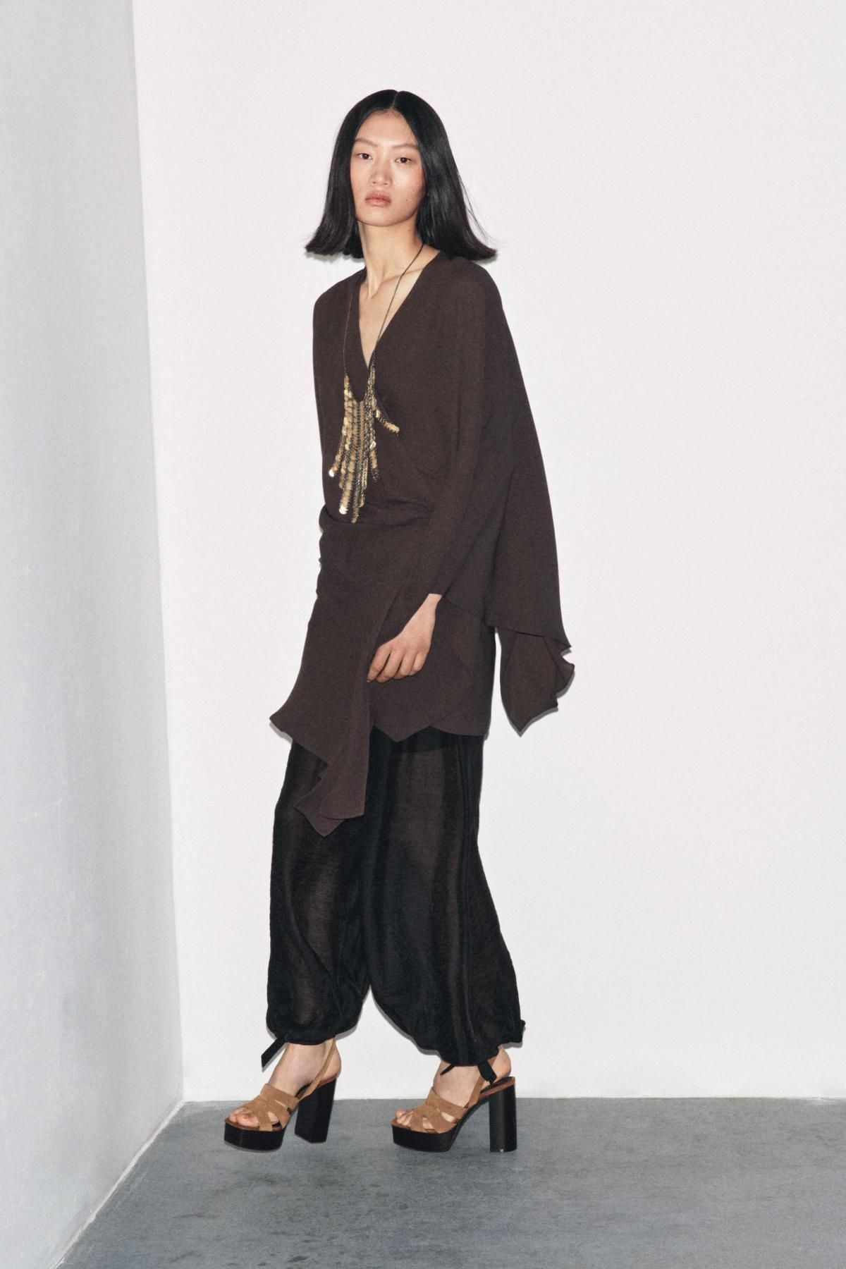 자라 모던 언밸런스 랩 블라우스 8657/201 DARK BROWN - 상세 이미지 5
