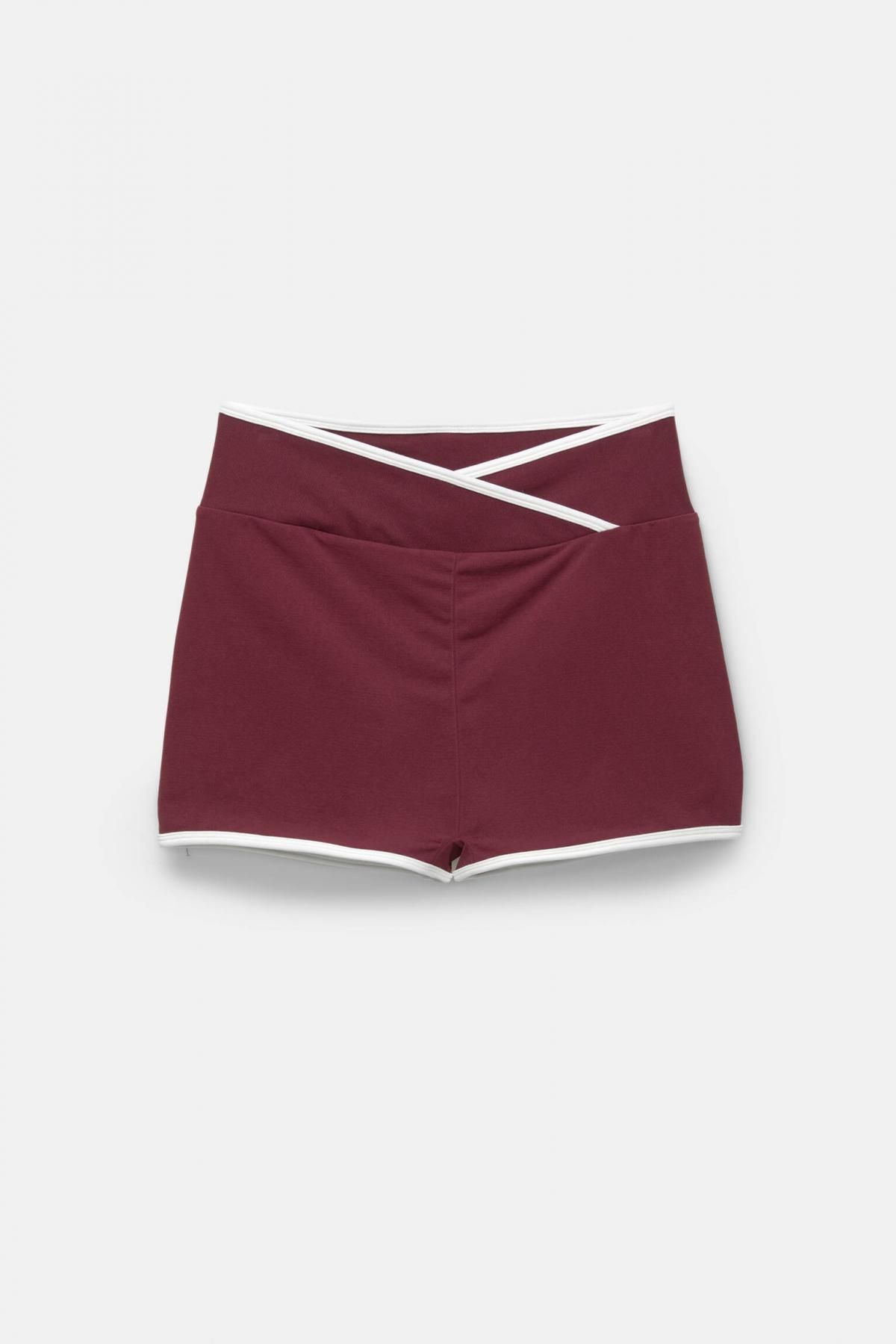 풀앤베어 크로스 웨이스트 배색 골지 반바지 7696/353 BURGUNDY - 상품 이미지