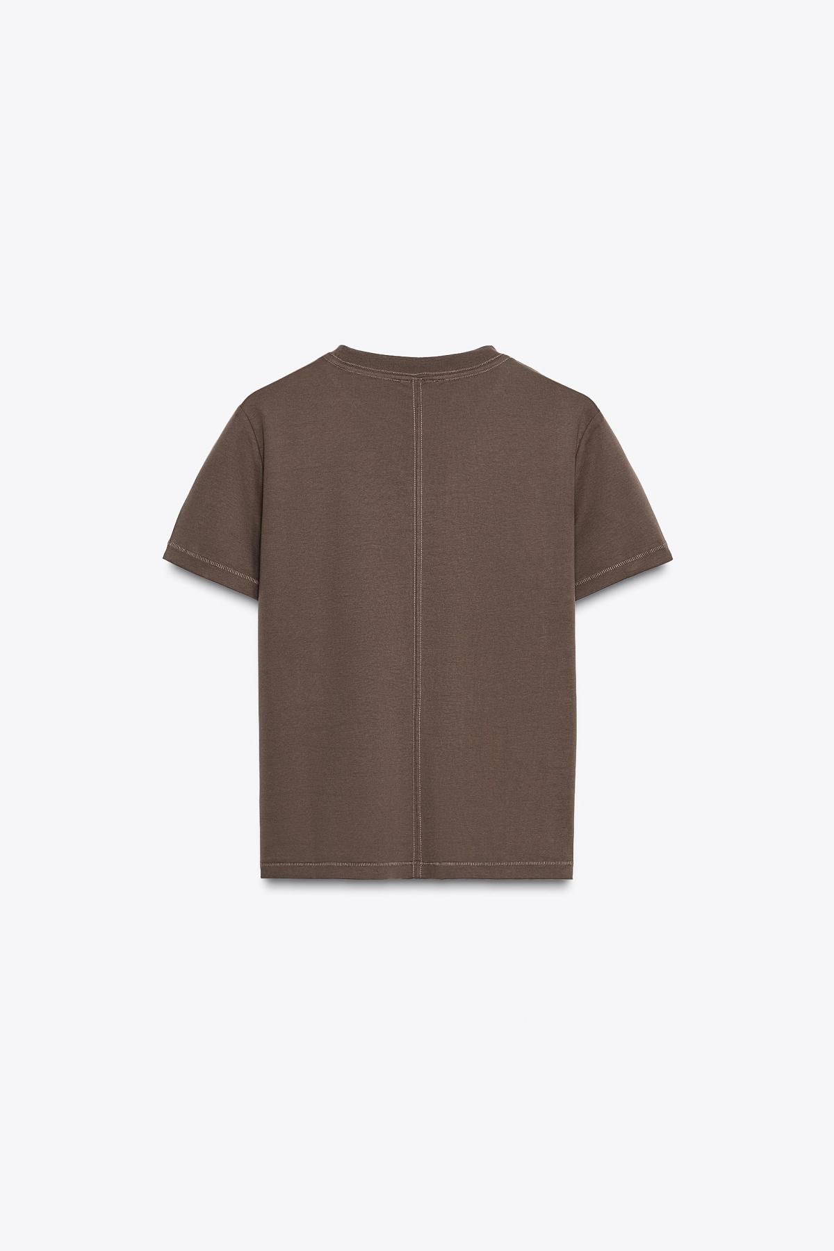 자라 프리미엄 머서라이즈 코튼 라운드넥 반팔 티셔츠 3641/701 BROWN - 상세 이미지 5
