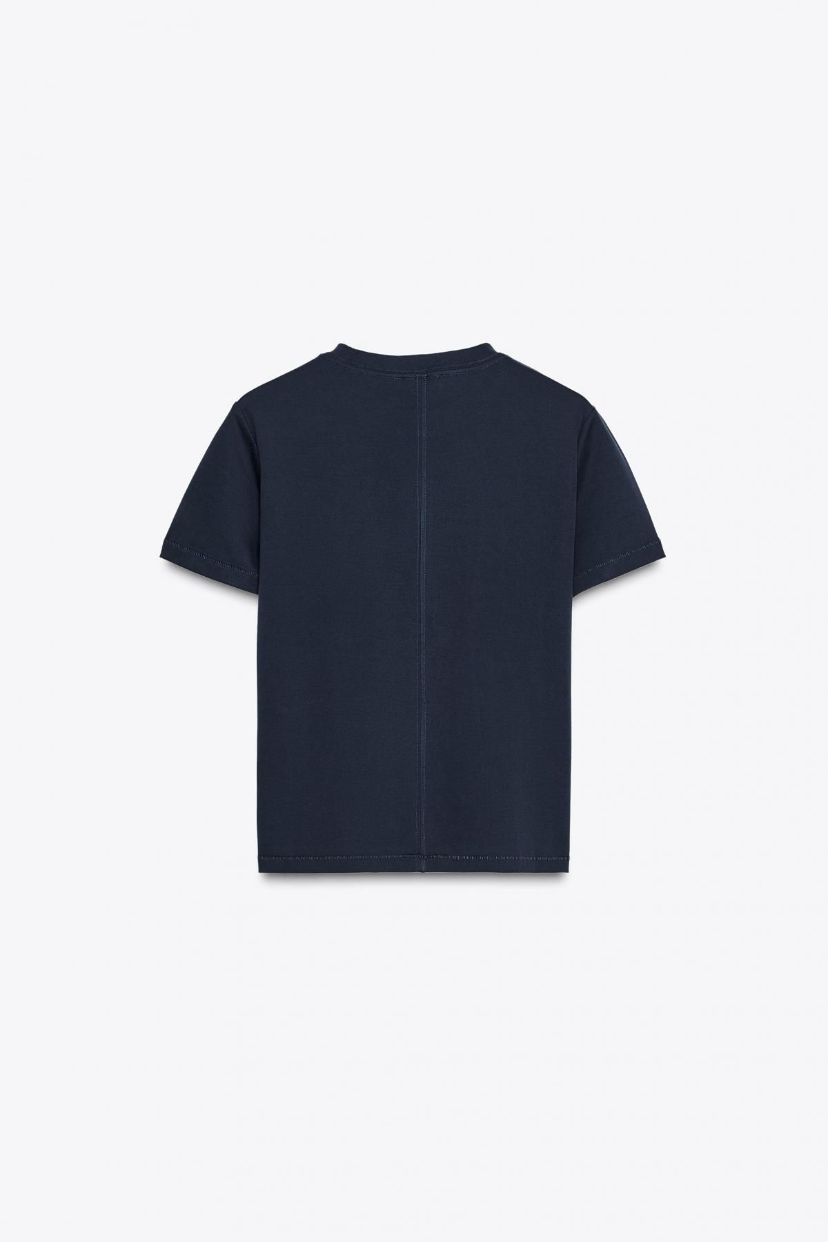 자라 네이비 머서라이즈 코튼 반팔 티셔츠 3641/701 NAVY BLUE - 상세 이미지 5