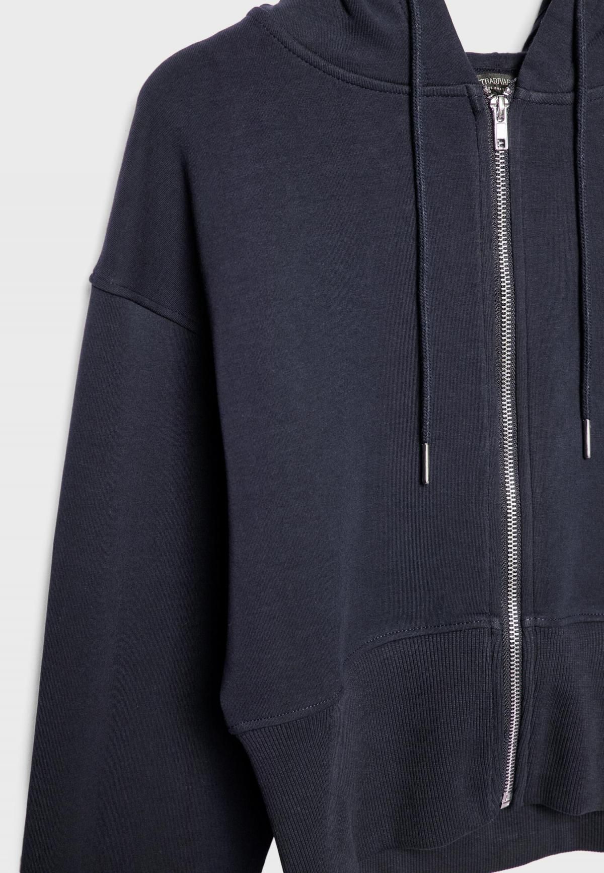 스트라디바리우스 네이비 크롭 집업 후드 스웨트셔츠 6541/393 DARK BLUE - 상세 이미지 3