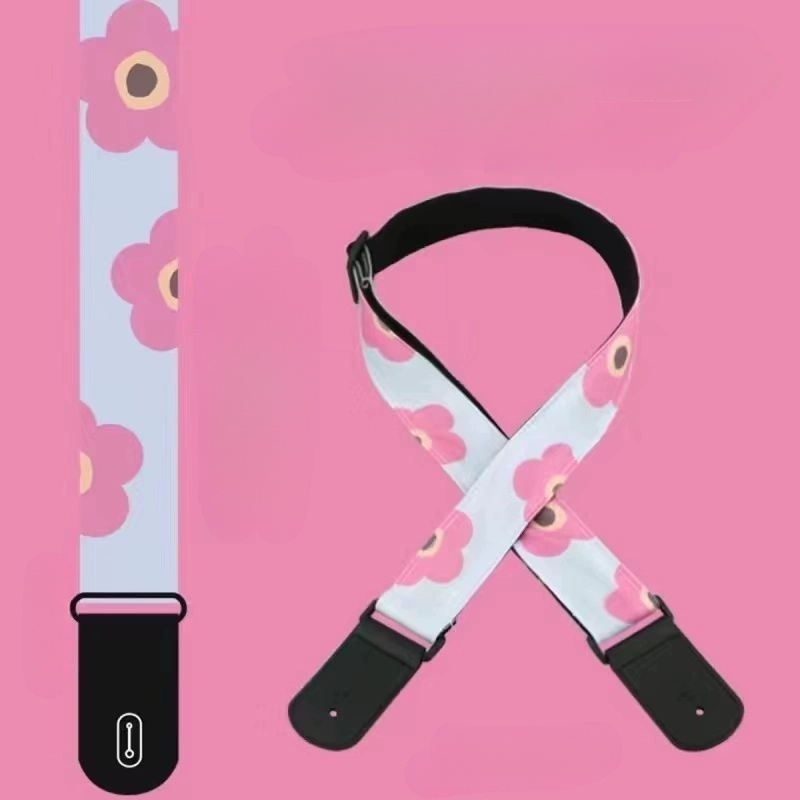 기타스트랩 베이스 코스프레 결속밴드 일렉 어깨줄 핑크 대꽃 방탈방지패드포함 - 상품 이미지