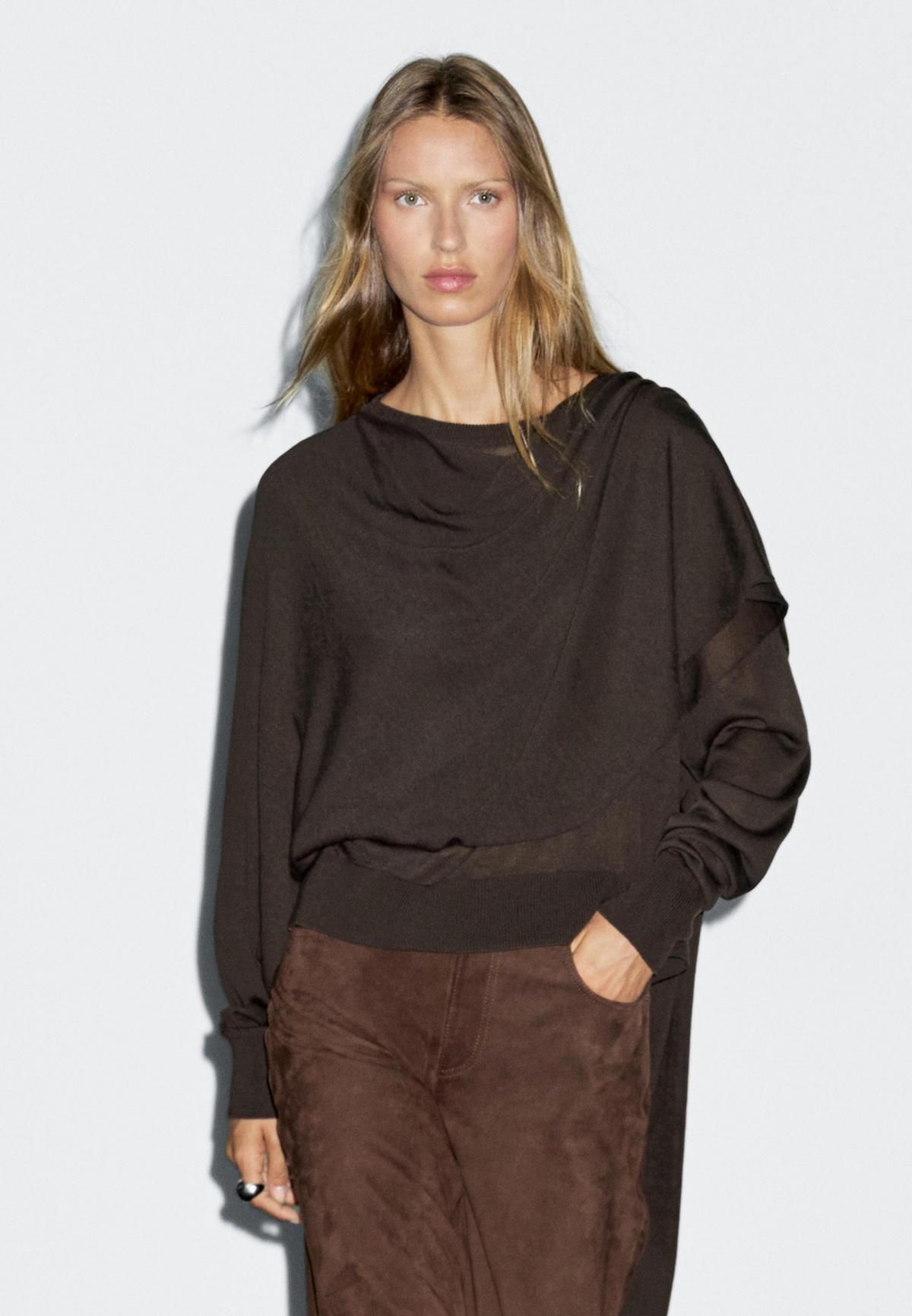 마시모두띠 오버핏 라운드넥 스카프 니트 스웨터 5738/838 BROWN - 상품 이미지