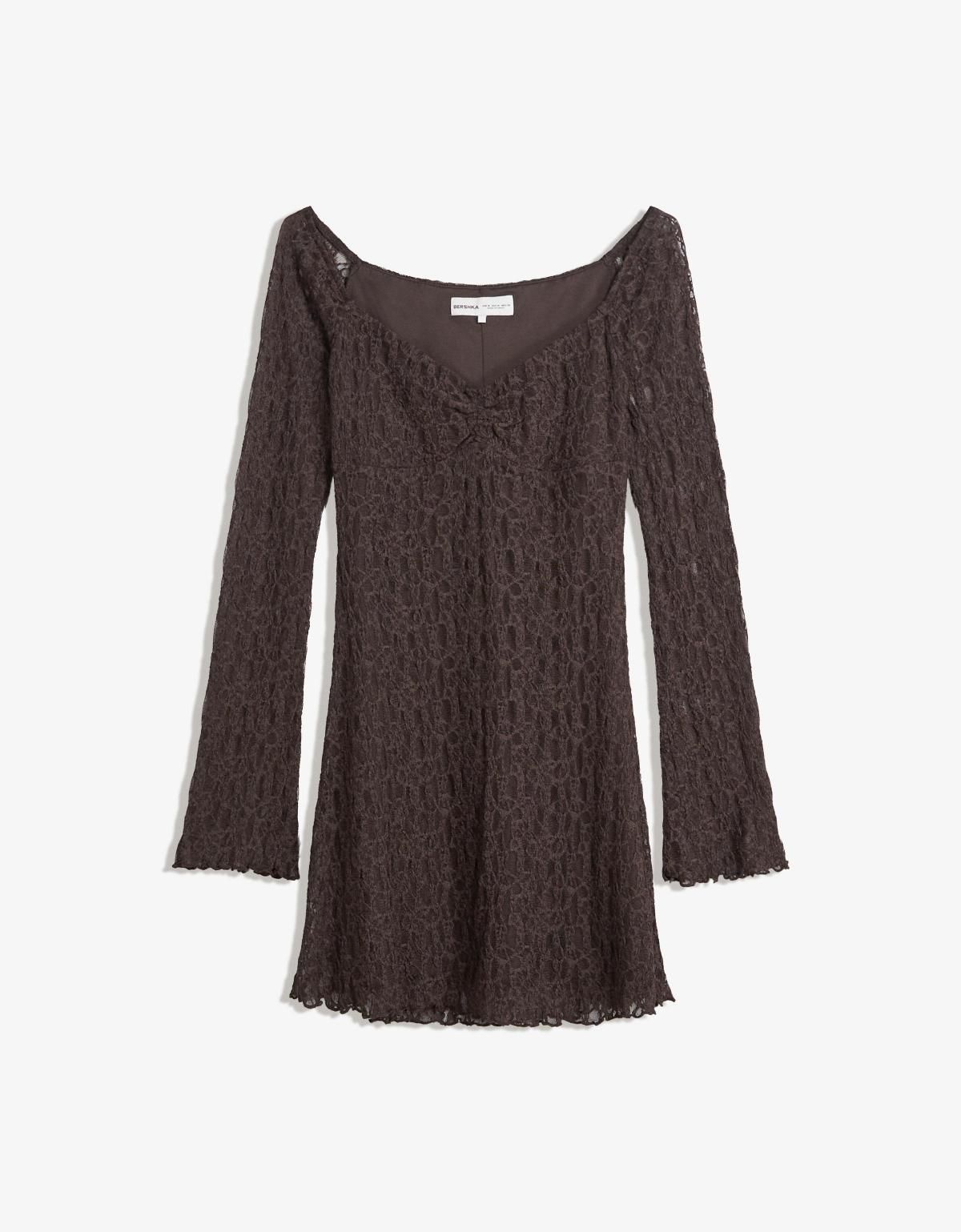 버쉬카 브라운 레이스 보트넥 미니 원피스 5591/218 BROWN - 메인 이미지