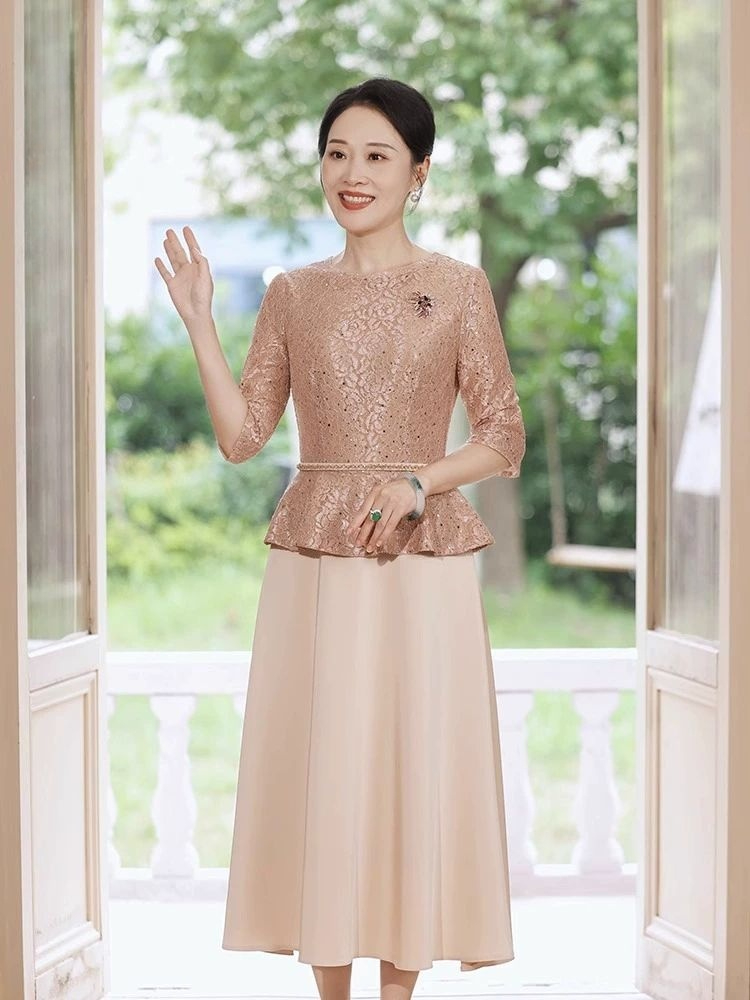 신부엄마드레스 의상 시어머니 우아한 웨딩 샴페인 젊은 샴페인색 M 추천 42.5-50.0kg - 상품 이미지