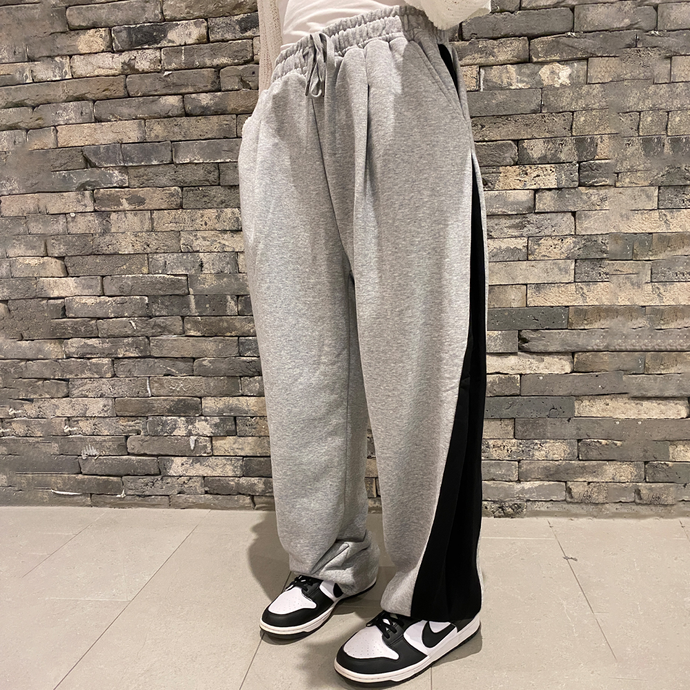 남자 코튼 원턱 와이드 배색 트레이닝 추리닝 운동복 팬츠 - 상세 이미지 5