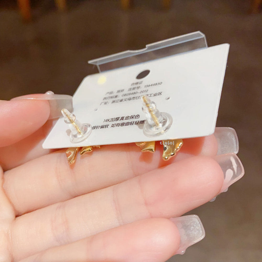 예쁜 화이트 골드 14K 리본 귀걸이 컬러풀 고급 스터드 이어링 - 상세 이미지 2