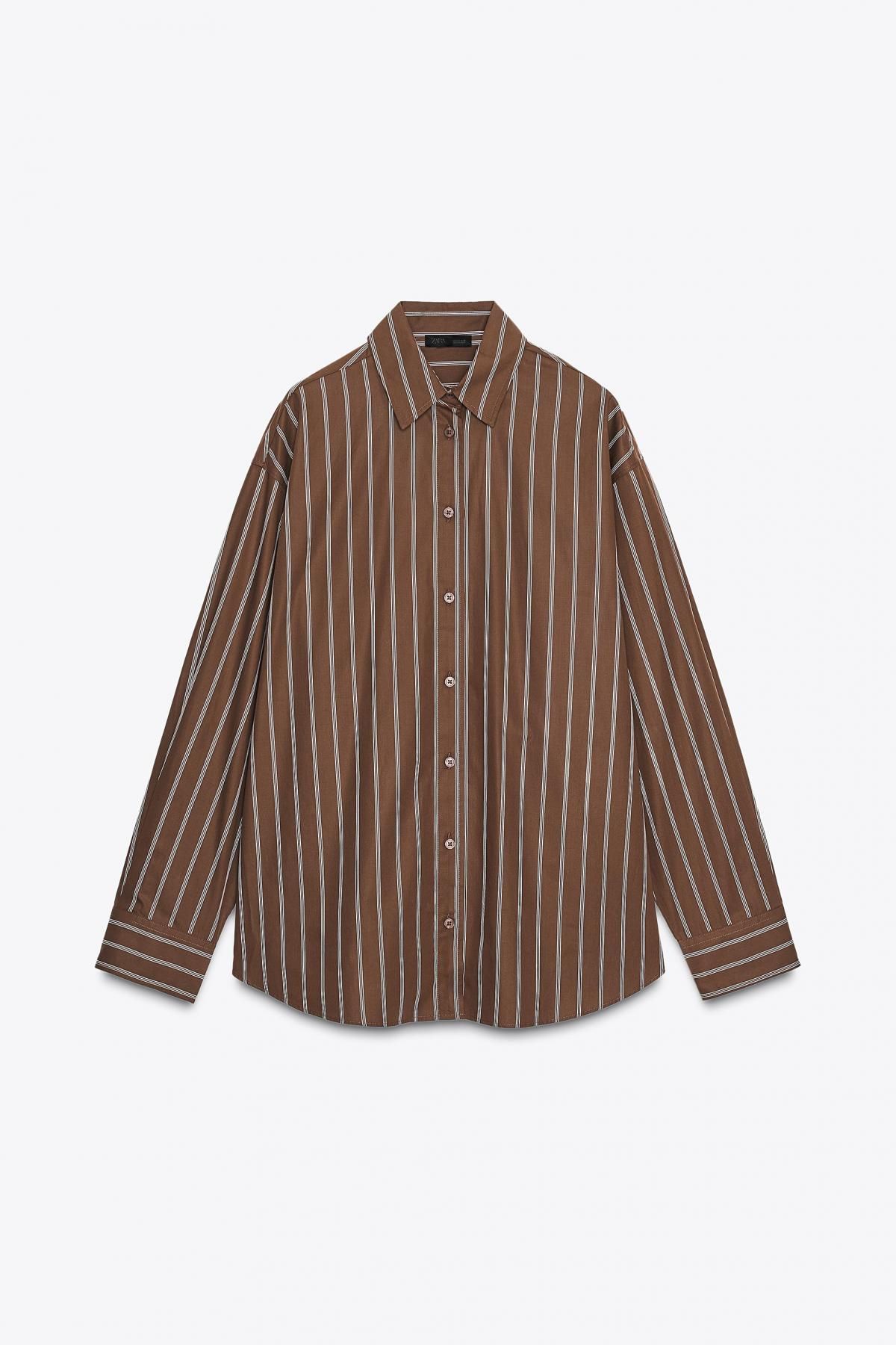 자라 오버핏 스트라이프 긴팔 셔츠 4764/105 DARK BROWN - 메인 이미지