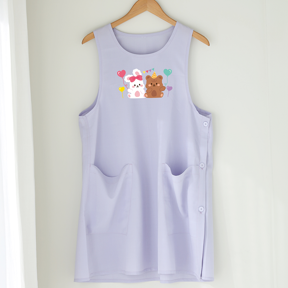 [미소쌤] 솜사탕 파티프렌즈 앞치마 라벤더 어린이집 보육교사 캐릭터 원피스