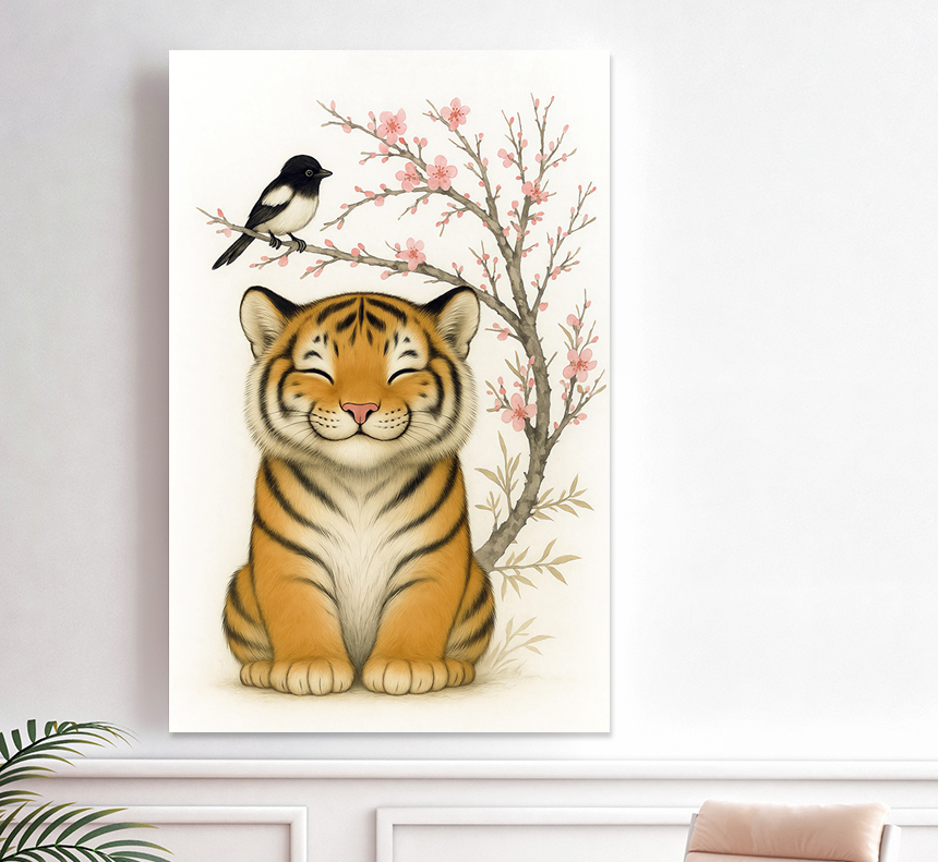 아기 호작도 호랑이 까치 그림 풍수 거실 현관 액자 가게오픈선물 중형 이미지 6