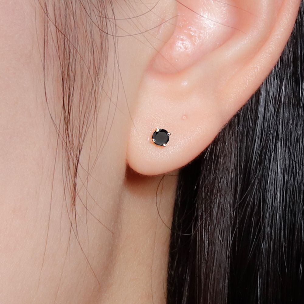 1부 피어싱 블랙 모이사나이트 랩 천연 4프롱 귓바퀴 귓볼 이너컨츠 귀걸이 14K 18K - 상세 이미지 2