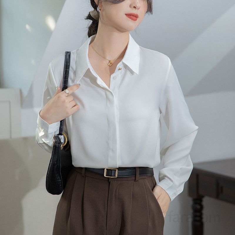 여성 새틴 긴팔 블라우스 가을 출퇴근용 고급스러운 비즈니스 정장 면접용 상의 편안한 착용감 데일리 스타일