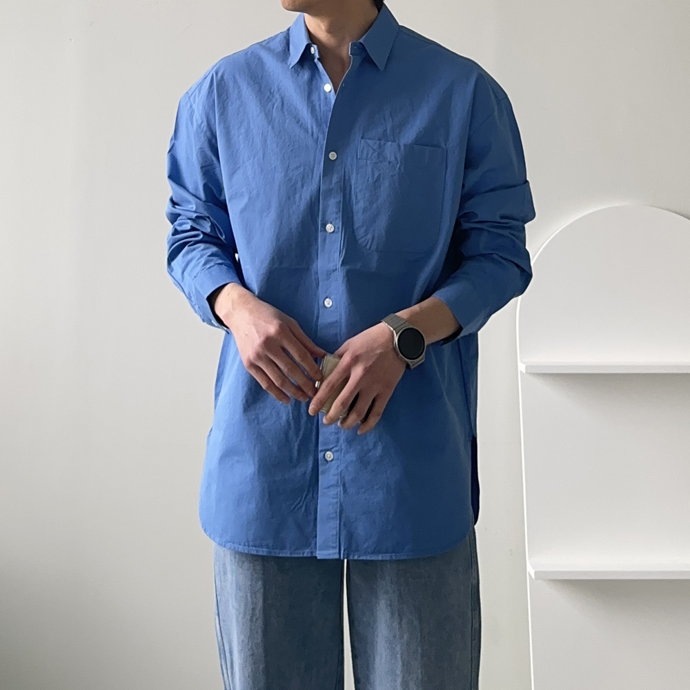 남자 셔츠 오버핏 포켓 봄 가을 남방 남자 와이셔츠 - 상세 이미지 5