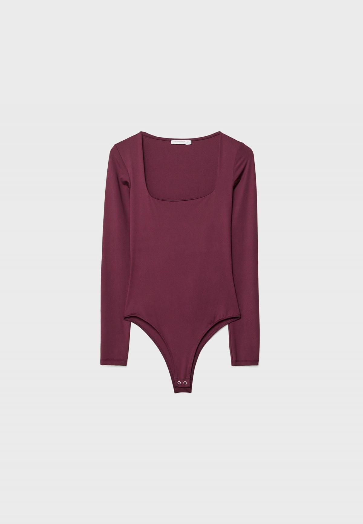 스트라디바리우스 베이직 스퀘어넥 폴리아미드 긴팔 바디수트 6560/927 AUBERGINE - 상품 이미지