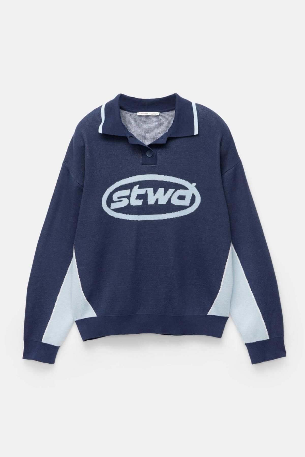 풀앤베어 배색 폴로 칼라 로고 니트 스웨터 7550/359 NAVY - 상품 이미지