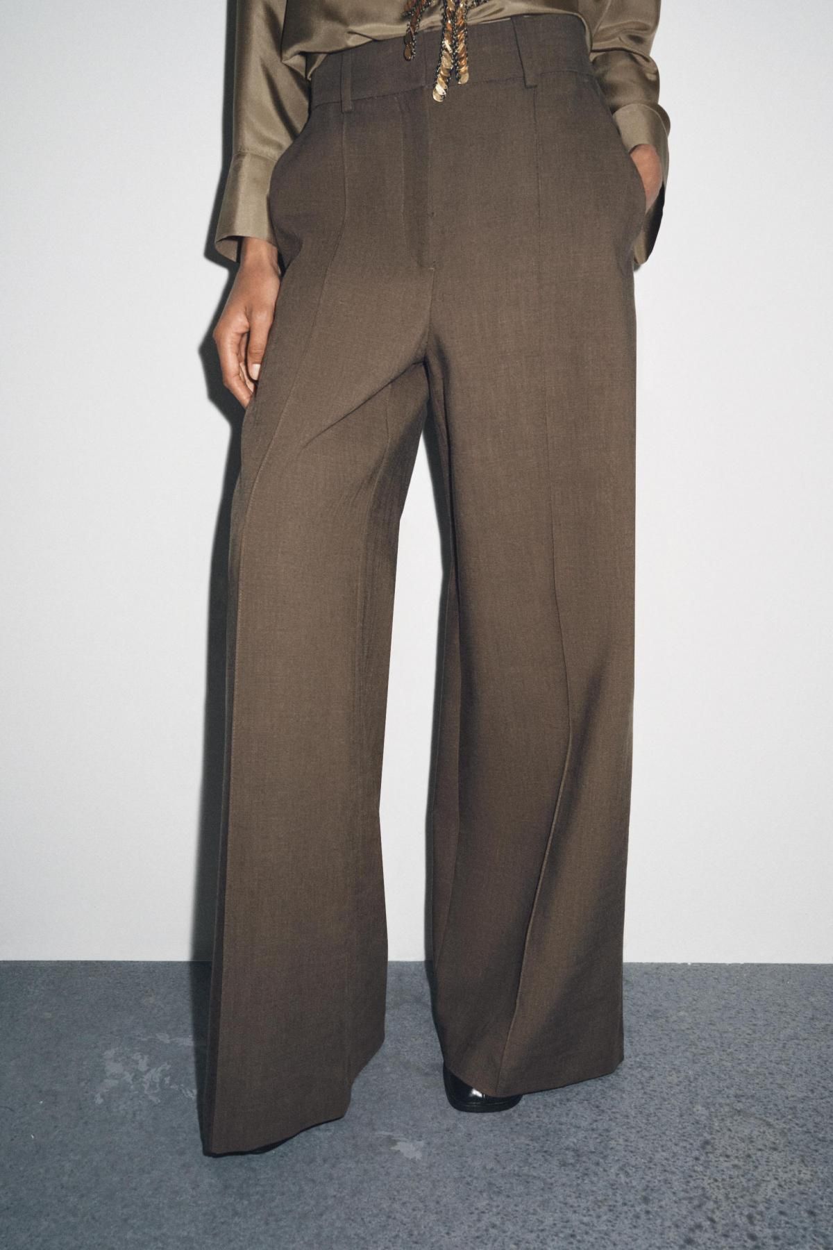 자라 미니멀 와이드 니트 슬랙스 팬츠 8428/751 BROWN - 메인 이미지